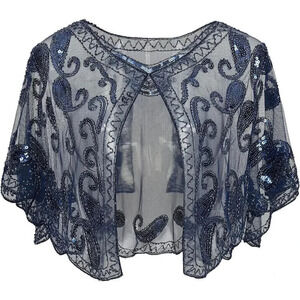 Babeyond 1920s Shawl Wraps Beaded  Evening Cape Bridal Shawl Cover Up (Blue)